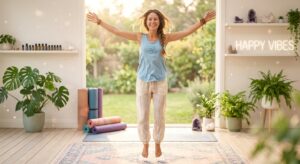 Blije vrouw in relaxte sfeer na een quint energiemeting